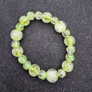 Handmade Lampwork Glass Bead Bracelet Green Glow in the Dark
